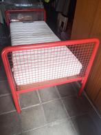 éénpersoonsbed in metaal - rood met matras, 90 cm, Modern, Ophalen of Verzenden, Eenpersoons