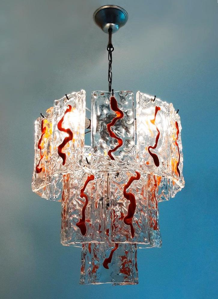 Rare lustre Carlo Nason pour A.V. Mazzega, 1960s, Maison & Meubles, Lampes | Lustres, Utilisé, Verre, Métal, Enlèvement ou Envoi
