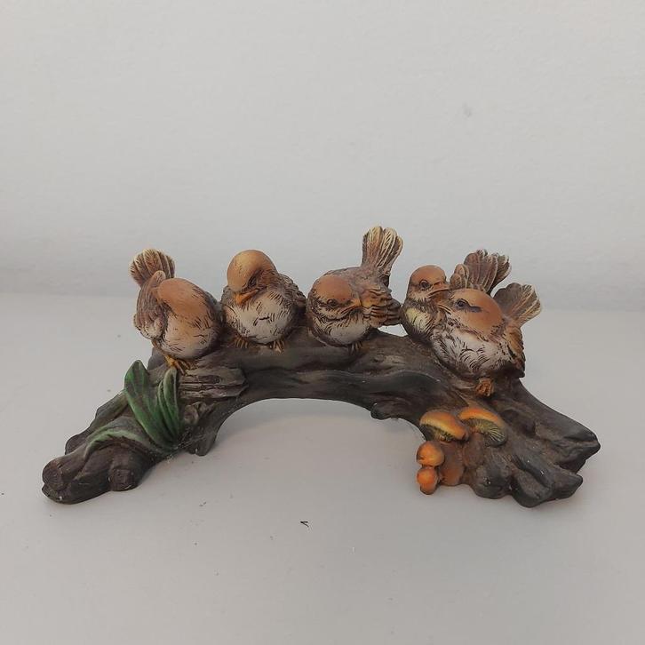 Vintage decoratie beeldje gesig. A. Lucchesi - mussen op tak, Antiek en Kunst, Curiosa en Brocante, Ophalen of Verzenden