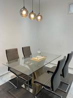 Chique glazen eettafel met 4 stoelen, Ophalen, Zo goed als nieuw