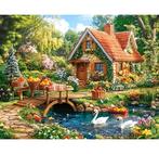 Diamond Painting boshuisje met zwanen 50x40cm (rond), Ophalen of Verzenden, Nieuw, Knutselwerk