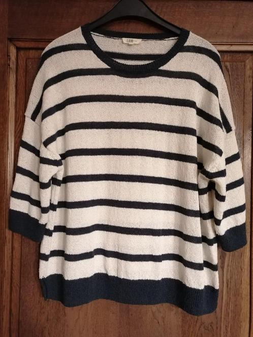 Beige en donkerblauw gestreept fijne brei van "I AM", L, Kleding | Dames, Truien en Vesten, Zo goed als nieuw, Beige, Ophalen of Verzenden