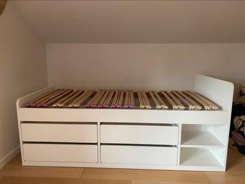 SLÄKT Bedframe met opberger+lattenbodem, wit, 90x200, Enlèvement, Comme neuf, Blanc