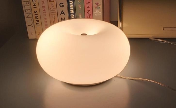 Vintage Mushroom Spaceage tafellamp wit opaal glas, Huis en Inrichting, Lampen | Tafellampen, Gebruikt, Minder dan 50 cm, Glas