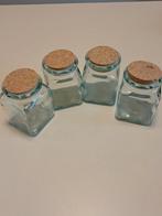 4 pots en verre avec couvercle en liège, Enlèvement ou Envoi, Utilisé, Verre, Récipient(s)