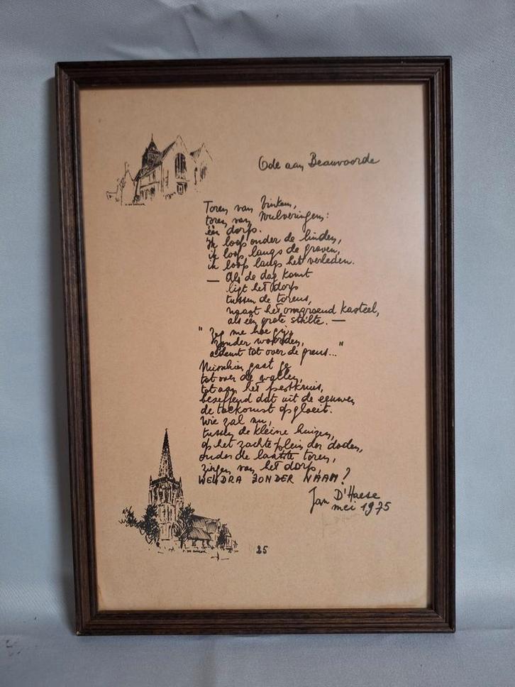 Kunstwerk Gedicht Beauvoorde 1975 Jan D'Haese Aalst, Antiek en Kunst, Kunst | Tekeningen en Fotografie, Ophalen of Verzenden