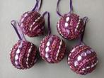 5 kerstballen paars/roze, Diversen, Kerst, Ophalen of Verzenden