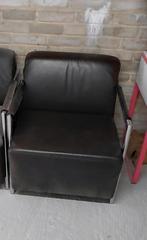 Paar vintage bruine en chromen fauteuils, Ophalen, Zo goed als nieuw