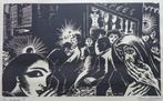 FRANS MASEREEL / DES PASSANTS / ZW-W HOUTSNEDE / 41x54cm SIG, Antiek en Kunst, Kunst | Litho's en Zeefdrukken, Ophalen of Verzenden