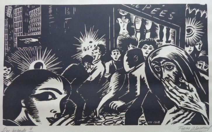 FRANS MASEREEL / DES PASSANTS / ZW-W HOUTSNEDE / 41x54cm SIG, Antiek en Kunst, Kunst | Litho's en Zeefdrukken, Ophalen of Verzenden