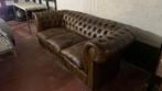 CHESTERFIELD 3-zitscollectie bank bruin gepatineerd leer, Ophalen, Gebruikt, Hout