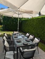 2 parasols (3m diameter per parasol!) incl. 2 voeten beton, Ophalen, Waterdicht, Zo goed als nieuw, Parasolvoet