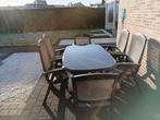 Terrastafel 160x90 cm + 4 ligstoelen + 2 stoelen, Ophalen, Kunststof, Gebruikt, 6 zitplaatsen