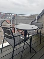 Bistrotafel + 2 stoelen, Tuin en Terras, Ophalen, Zo goed als nieuw, Rond, Aluminium