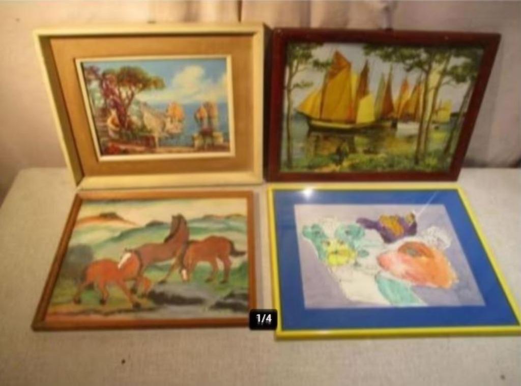 4 aquarelles peintes à l'ancienne et amusantes, Antiquités & Art, Art | Peinture | Classique, Enlèvement ou Envoi