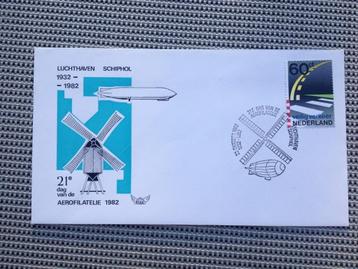 FDC Pays-Bas 1982 - moulin à vent - zeppelin - Schiphol, Enlèvement ou Envoi, Après 1940, Affranchi