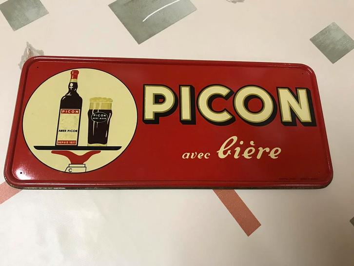 Picon avec biere reclamebord metaal,+-1960, Verzamelen, Merken en Reclamevoorwerpen, Gebruikt, Reclamebord, Ophalen of Verzenden