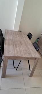 Eettafel met 4 semi lederen stoelen en salontafel, Ophalen, Zo goed als nieuw, Eikenhout