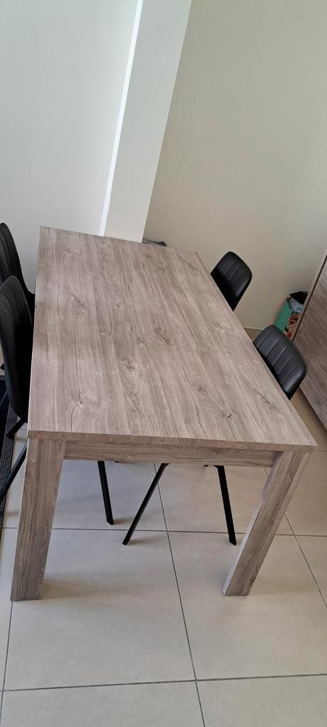 Eettafel met 4 semi lederen stoelen en salontafel, Huis en Inrichting, Tafels | Eettafels, Zo goed als nieuw, Eikenhout, Ophalen