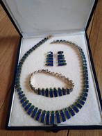 Lapis lazuli malachite sterling silver juwelen set uit Chili, Ophalen of Verzenden