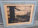 Gravure bateau au port signe armand apol, Antiek en Kunst, Ophalen of Verzenden