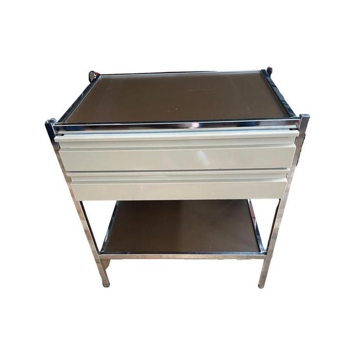 Chique apotheekkast met wielen en chromen laden, Antiek en Kunst, Curiosa en Brocante, Ophalen