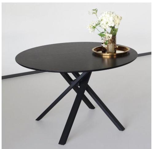 Ronsi MDF eettafel, zwart en rond, 150cm + 6 stoelen, Huis en Inrichting, Tafels | Eettafels, Zo goed als nieuw, 100 tot 150 cm
