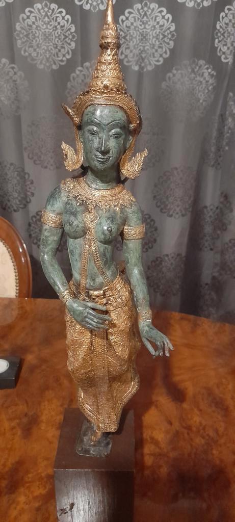 Prachtig bronzen beelddanseres halfnaakte Thaise godin, Antiek en Kunst, Kunst | Niet-Westerse kunst, Ophalen of Verzenden