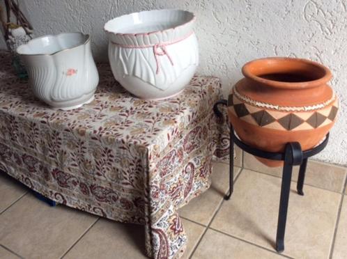 Te koop aardewerk vaas + 2 caspots, Antiek en Kunst, Antiek | Vazen, Ophalen of Verzenden