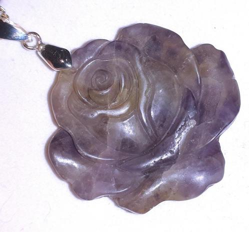 Ketting edelsteen hanger fluoriet roos, Handtassen en Accessoires, Kettingen, Zilver, Paars, Met edelsteen, Met hanger, Verzenden