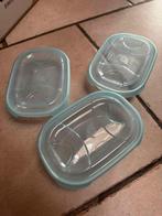 3 plastieken potjes met blauw deksel, Ophalen, Zo goed als nieuw