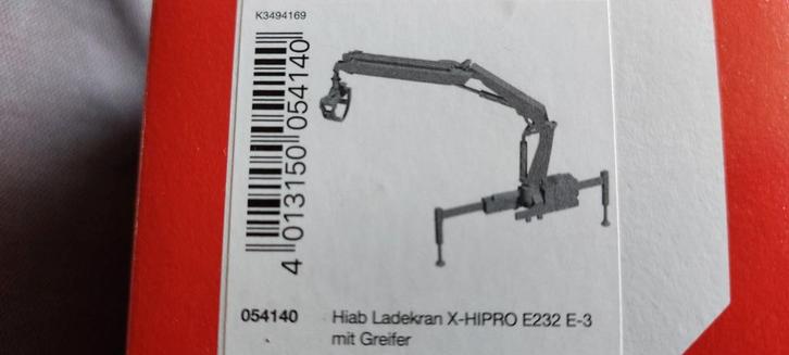 H0LK 0607 HIAB KRAAN X-HIPRO E232 E-3 1/87, Hobby en Vrije tijd, Modelauto's | 1:87, Nieuw, Overige typen, Herpa, Ophalen of Verzenden