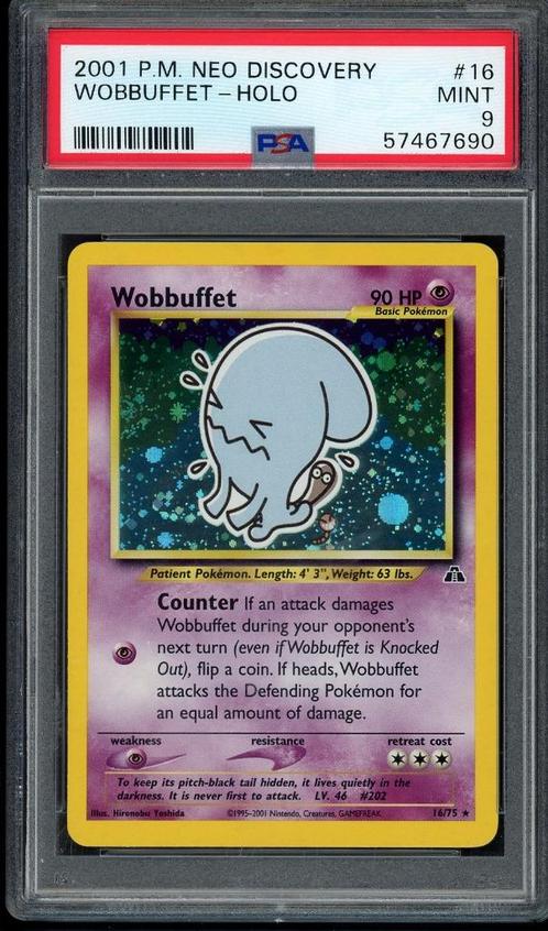 Wobbuffet Holo PSA 9 - 16/75 - Neo Discovery 2001, Hobby & Loisirs créatifs, Jeux de cartes à collectionner | Pokémon, Comme neuf