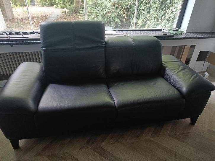 Zwart lederen zetel, Huis en Inrichting, Zetels | Zetels, Zo goed als nieuw, Rechte bank, Driepersoons, 200 tot 250 cm, 75 tot 100 cm