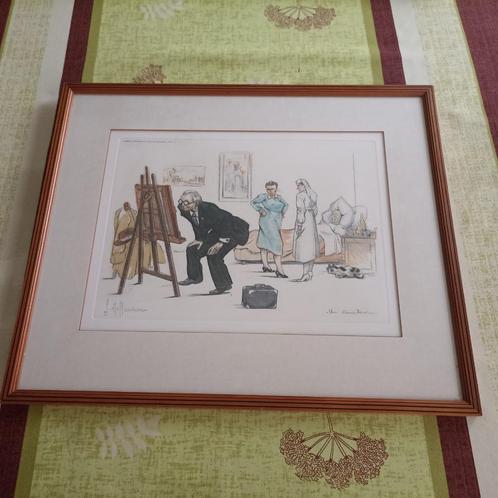 Kader met tekening ziekenbed, Hoffmann. Titel : Un amateur, Antiek en Kunst, Kunst | Tekeningen en Fotografie, Ophalen of Verzenden