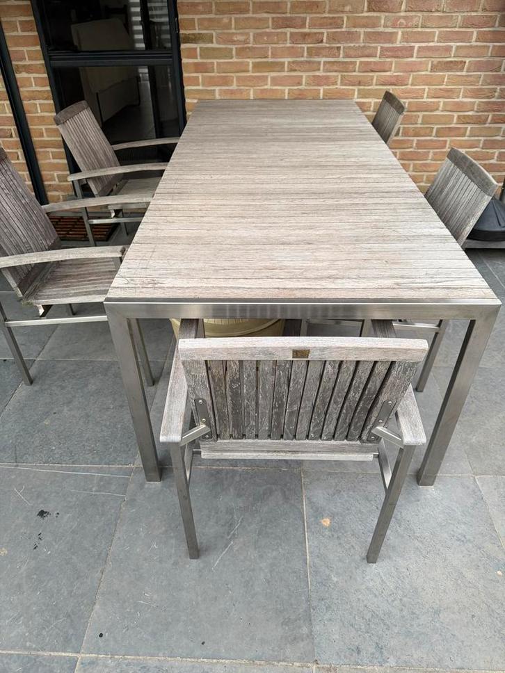 Tuinset tafel en 5 stoelen T&T design, Tuin en Terras, Tuinsets en Loungesets, Tuinset, Inox, Ophalen