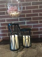 Lot de 2 lanternes déco noires avec bougies LED, Enlèvement, Noir, Métal