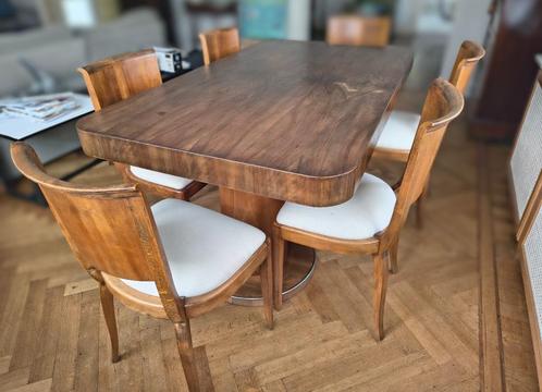 Art deco eettafel en 6 stoelen, Antiek en Kunst, Antiek | Meubels | Stoelen en Sofa's, Ophalen