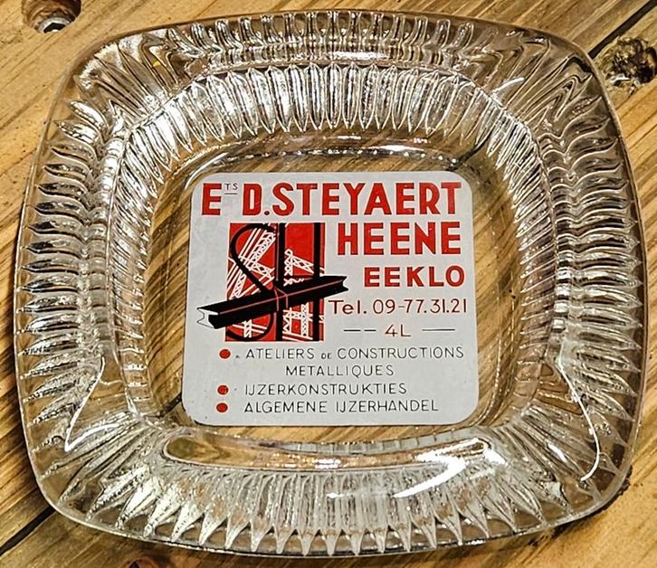 Glazen asbak E. D. Steyaert Eeklo, Verzamelen, Rookartikelen, Aanstekers en Luciferdoosjes, Asbak, Ophalen of Verzenden