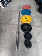 155kg Olympische Gewichten + Olympische Barbell 220cm, Sport en Fitness, Halterschijven, Gebruikt, Ophalen