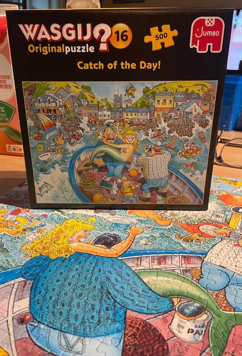 Wasgij Original puzzel 16 Catch of the day 500 st volledig, Hobby en Vrije tijd, Denksport en Puzzels, Zo goed als nieuw, Legpuzzel