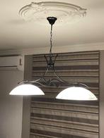 Moderne Albaster Hanglampen (3 stuks : dubbel + enkel), Huis en Inrichting, Lampen | Hanglampen, Glas, Modern - klassiek, Zo goed als nieuw