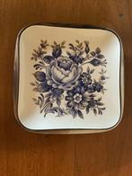 Retro stainless bordje blauw wit bloemen design, Enlèvement ou Envoi