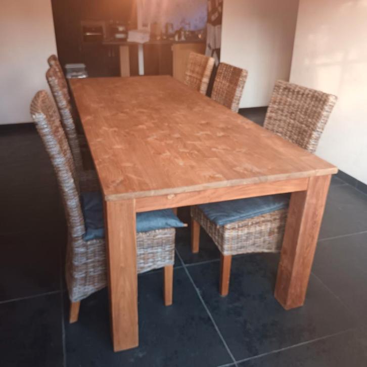 Massieve eettafel van teakhout 2,6m, Huis en Inrichting, Tafels | Eettafels, 100 tot 150 cm, 200 cm of meer, Vijf personen of meer