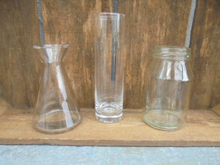 VAZEN SET MINI HELDER GLAS 3 DLG NIEUW, Huis en Inrichting, Woonaccessoires | Vazen, Nieuw, Overige kleuren, Minder dan 50 cm