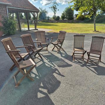 7 houten tuinstoelen, Tuin en Terras, Tuinstoelen, Ophalen, Gebruikt, Hout, Inklapbaar
