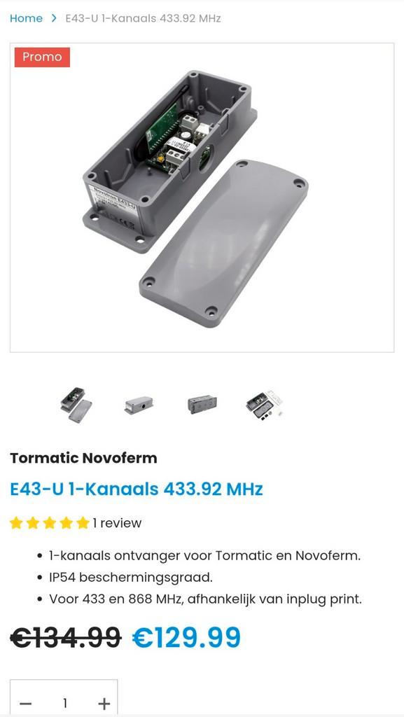 Nieuwe Tormatic E43-U ontvanger 433Mhz 1-kanaals ontvanger, Doe-het-zelf en Bouw, Alarmsystemen, Ophalen of Verzenden