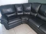 Zwart leder hoeksalon, Ophalen, 250 tot 300 cm, Gebruikt, Zwart leder