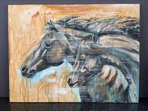 Schilderij paarden door Mk Art, Antiek en Kunst, Kunst | Schilderijen | Modern, Ophalen