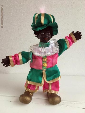 Authentieke etalage zwarte Piet pop - 22cm, roze/groen/goud disponible aux enchères